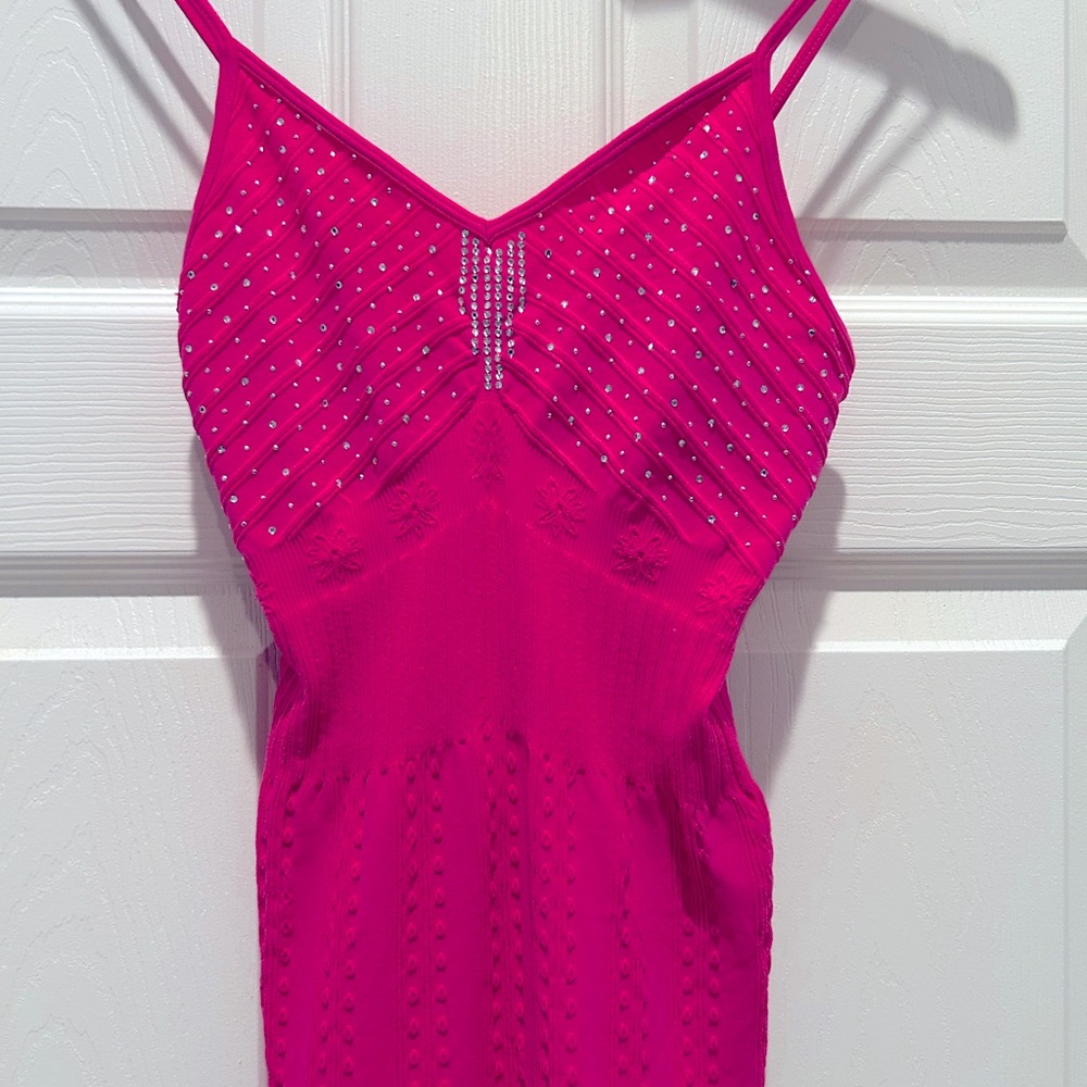 NWT-Hot Pink spaghetti strap top with rhinestone accents